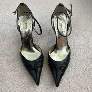 Women’s Guess dark gray patent leather stiletto sandals
